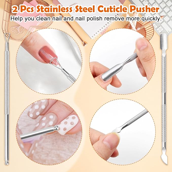 1080 + 3 Pcs Lint Free Nail Wipes Kit, Disposable Nail Polish Remover Pads Non-Woven Nails Eyelash Extensions Wipes, Nail Polish Remover Wipes with 200 ML Bottle, 2 Pcs Cuticle Pusher (Pink+white)