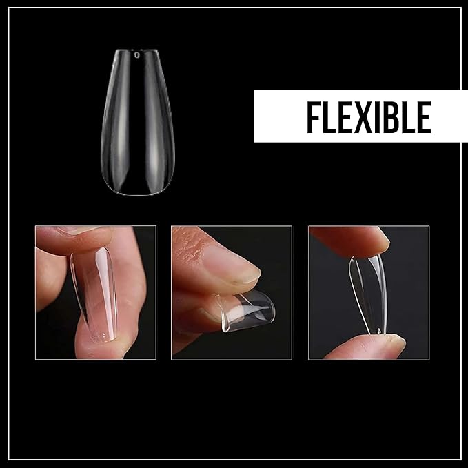 Nail Gel-X Natural Coffin Medium Tips Set - NeVi USA Premium Quality, 600 Tips in 12 Sizes - Complete DIY Nail Extension Kit | No Size 00 Included#10&11 are in the same section #10
