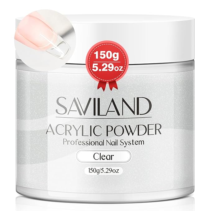 Saviland Clear Acrylic Powder: 5.29OZ Large Capacity Bubble-Free Acrylic Nail Powder Beginner Friendly Long Lasting Chip-Resistant Professional Nail Powder for French Manicure Nail Carving