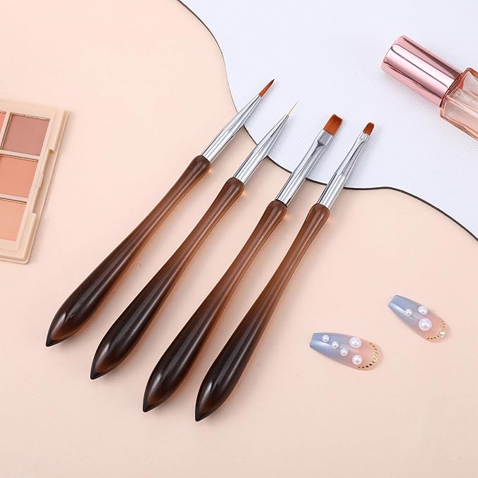 4 Pack Nail Art Brushes, Nail Design Brush Nails Art Brushes for Gel Polish Nails Drawing Pen Home Diy Manicure Dotting Pen Painting Salon Home Round Flat Brush Tools