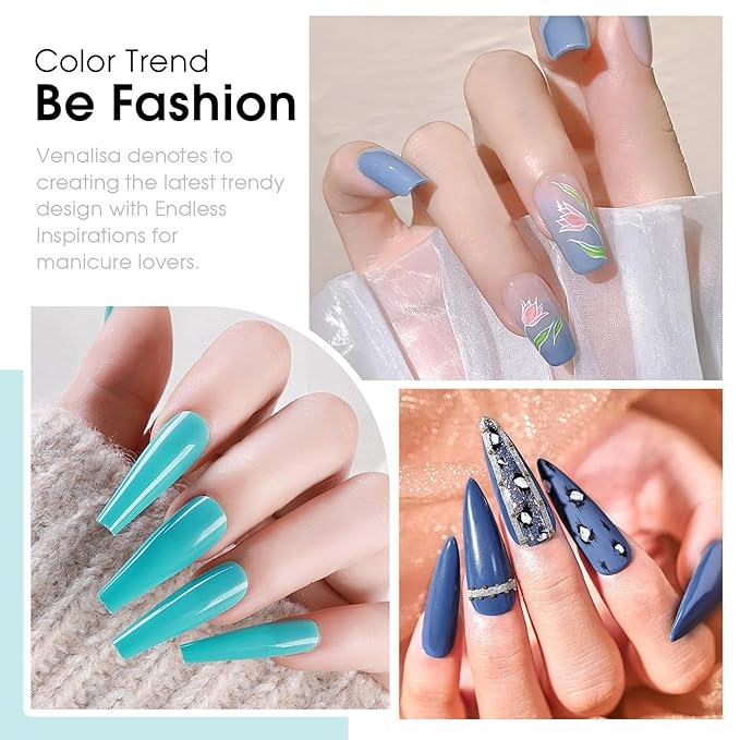 VENALISA Blue Gel Nail Polish Set, 6 Colors Light Blue Gel Polish UV Soak Off For Nail Salon DIY Home Manicure
