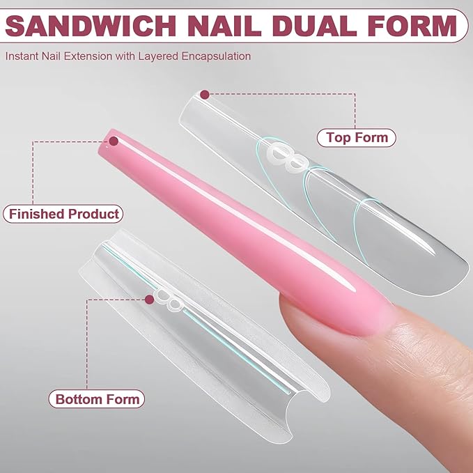 240 PCS Sandwich Nail Dual Forms, Nail Extension Kit for Beginner & Professional, 14 Sizes Dual Form for Polygel and Builder Gel, Salon and Home DIY Nail Art Tools (Trapezoidal)