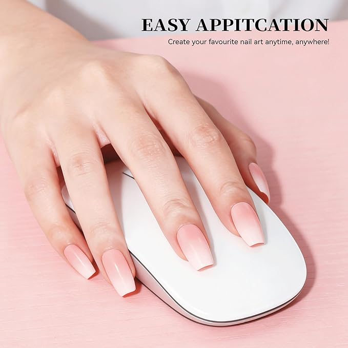 Semi Cured Gel Nail Strips Skin Pink Ombre Gel Nail Stickers with UV/LED Required Long Lasting Gel Nail Stickers Includes 22 Strips 2 Prep Pads, Nail File & Wooden Stick