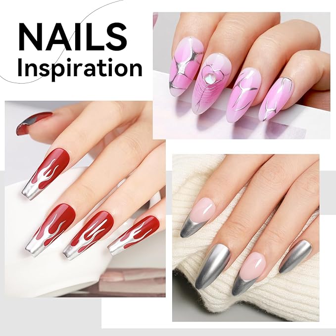 MIZHSE Metallic Silver Gel Polish, Chrome Gel Polish Mirror Painting Drawing Gel for Nail Art Glossy Mirror Effect Soak Off U V LED Gel for Nail Salon Home DIY Manicure