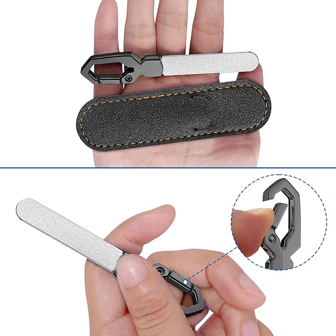 Metal Nail File with Keychain Handle, Stainless Steel Double-Sided Grit Fingernail File with Leather Case, Portable Nail Filer for Home, Travel & Gift Use