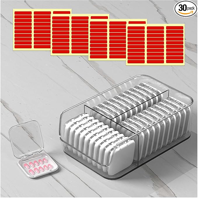 30 Pcs Press On Nail Storage Box Container False Nail Organizer Acrylic Display Case with a Large Stackable All-In-One Box and 120 Pcs Double Sided Adhesive Nail Display Tape (White)