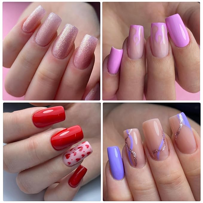 LoveOurHome 576pc Medium Square Press on Nails Kit Glossy Colored Straight Fake Nails Full Cover Artificial Fingernails Acrylic Tips Manicure Design Decor 24 Colors for Women Teens Kids