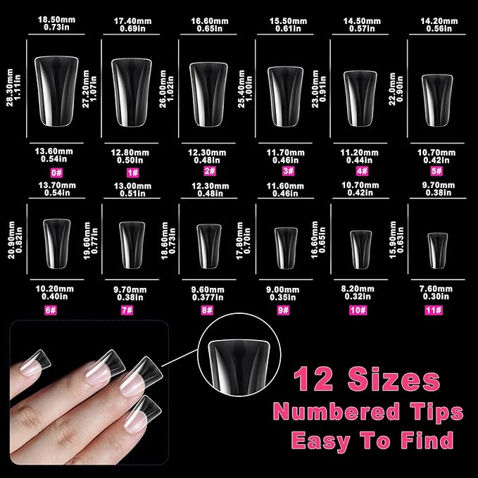 504PCS Duck Nail Tips, 12 Sizes Full Cover, Clear Medium Soft Nail Tips for Acrylic & Press On Nails, Professional Y2K Nails for Daily, Party, Holiday
