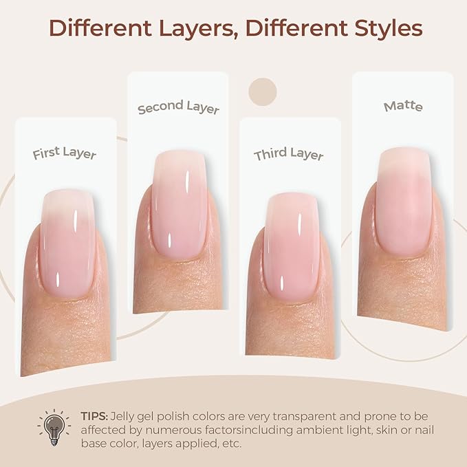 AILLSA Milky Pink Gel Nail Polish Natural Nude Jelly Gel Polish Light Color Translucent Nude Polish Sheer Pink Neutral Nails Soak Off U V Gel for French Manicure Nail Salon at Home 0.51 Fl Oz/GB90