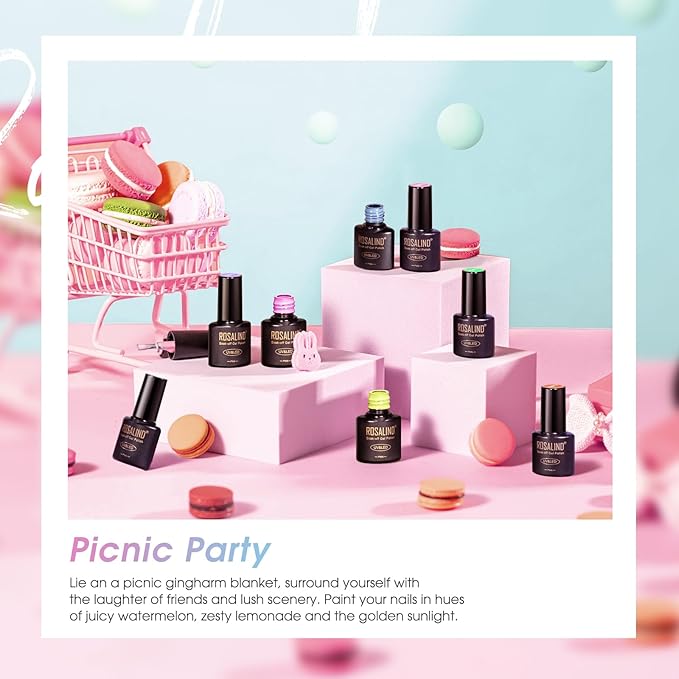 ROSALIND Neon Gel Nail Polish, 8 Colors Macaron Gel Polish Soak Off UV Pastel Yellow Pink Green Nail Polish Set for Home Salon Manicure