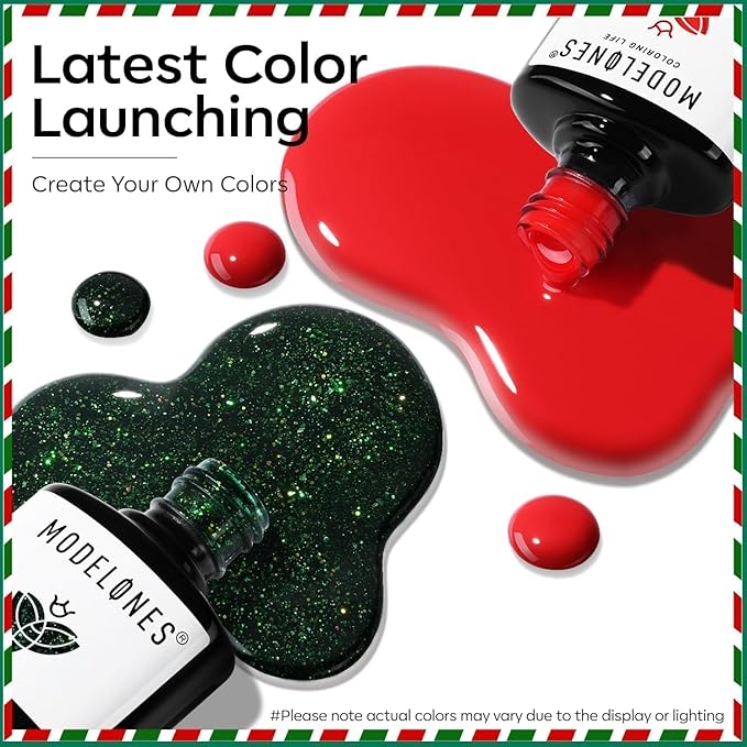 modelones Christmas Gel Nail Polish Set 2 Pcs 15 ML Red Green Classic Winter Colors Soak off U V Led Lamp Needed Manicure Salon DIY Home Gifts for Women Girls
