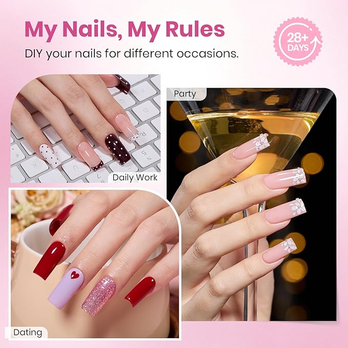 Beetles Flat-X Gel Nail Tips - Medium Square Press-On Nails 16 Sizes 160 pcs | Pre-Etched Half-Matte Full-Cover Soft Gel Tips Fake Nail for Flat & Natural Nail Beds - Easy DIY Salon