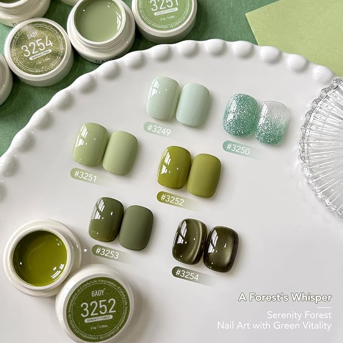 GAOY Olive Green Gel Nail Polish Set, 6 Glitter Cat Eye Mixed Shades UV Gel Polish with Magnet, for Salon Manicure & Nail Art DIY, Serenity Forest