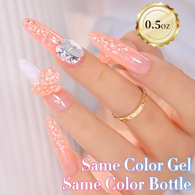 Double Rhythm 0.5Oz Glitter Gel Polish Same Color Same Bollte Shimmer Reflective Color for Nail Art Salon DIY Soak Off 15ml Nail Lamp Gel Polish at Home (Orange Peach-B1198)