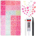 28 Types Pink Flatback Pearls w B7000 Jewelry Glue for Bedazzling Crafting 3mm 4mm 5mm 6mm 8mm 10mm Flatback Colorful Pink AB Half Pearls Charms for Face Eyes Makeup DIY Crafts Tumblers Bottles