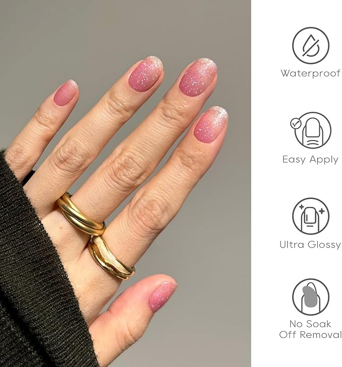 Semi Cured Gel Nail Strips - UV Light Gel Nail Stickers - 20 Long Lasting Salon Quality Wraps (Queen's Violet Pink)