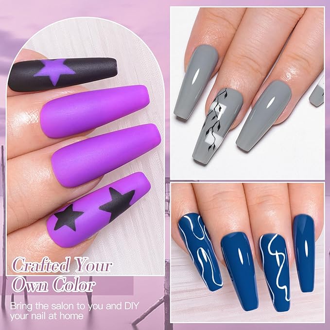 MEET ACROSS 12pcs Gel Nail Polish Set,Soak Off UV LED Lamp Gel Nail Polish Kit,Fashion Shimmer Nail Art Design Gifts for Women Manicure Salon (Blue Purple)