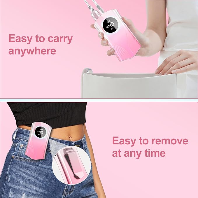 Electric Nail Drill Machine Professional, Cordless Rechargeable Nail Drill Kit Low Heat Quiet E-File for Acrylic Gel Polishing Removing with Bits Kit for Manicure Salon Home (Pink)