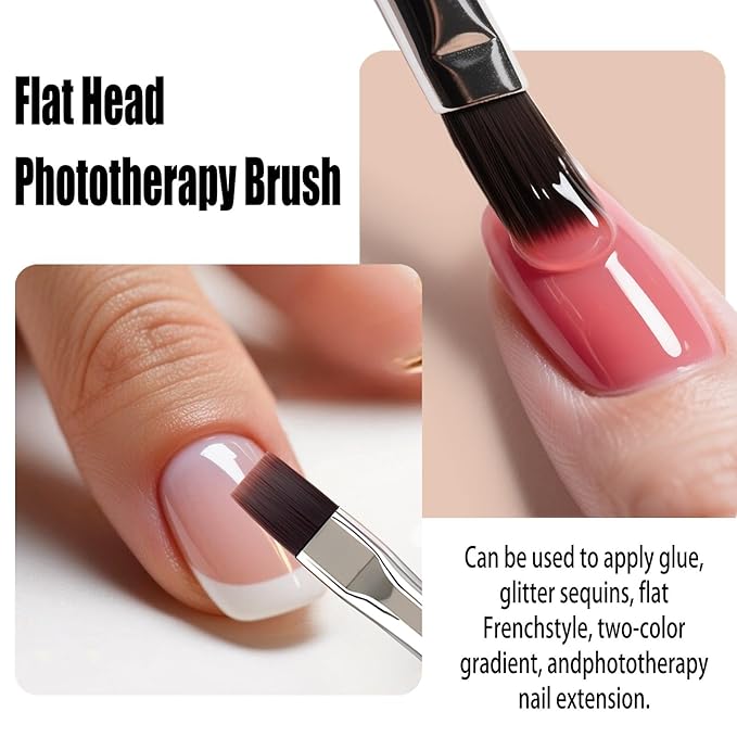 Dual Head Acrylic Nail Brush-Large Flat & 6mm Liner for Builder Gel,Polygel & Design-Wood Handle & Metal Caps