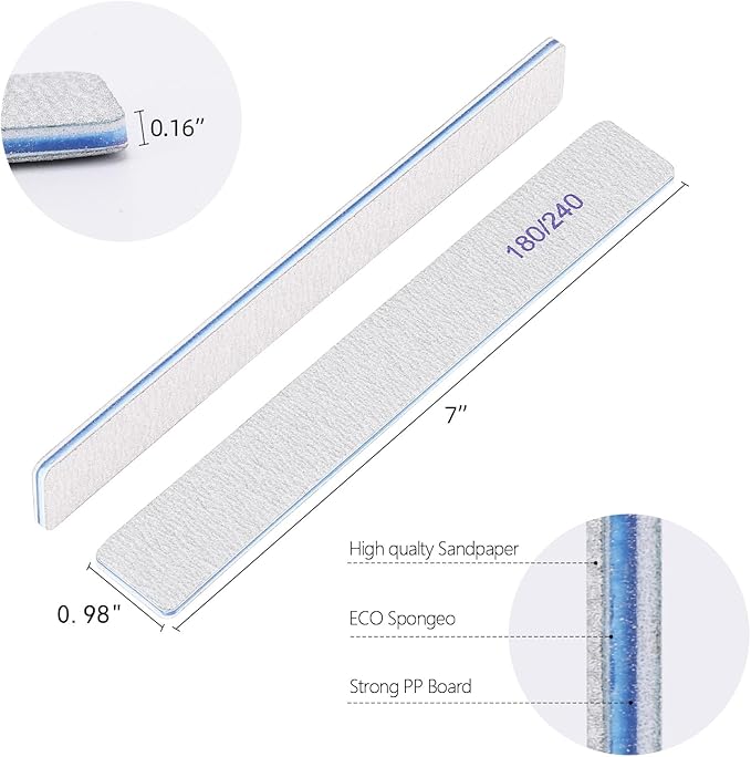 100 Pcs 180/240 Grit Nail Files for Arylic and Natural Nails, Double Sided Manicure Buffing Files