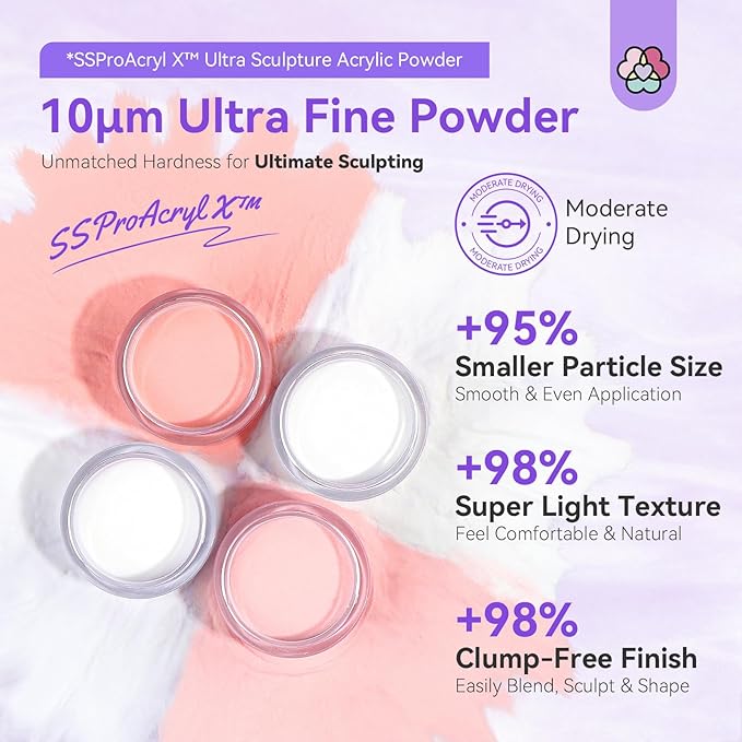 SAVILAND Acrylic Powder: 4PCS 1oz 30g Clear White Nudes Pink Colored Keratin Acrylic Nail Powder Set Professional Nail Powder for Extension 3D Carving