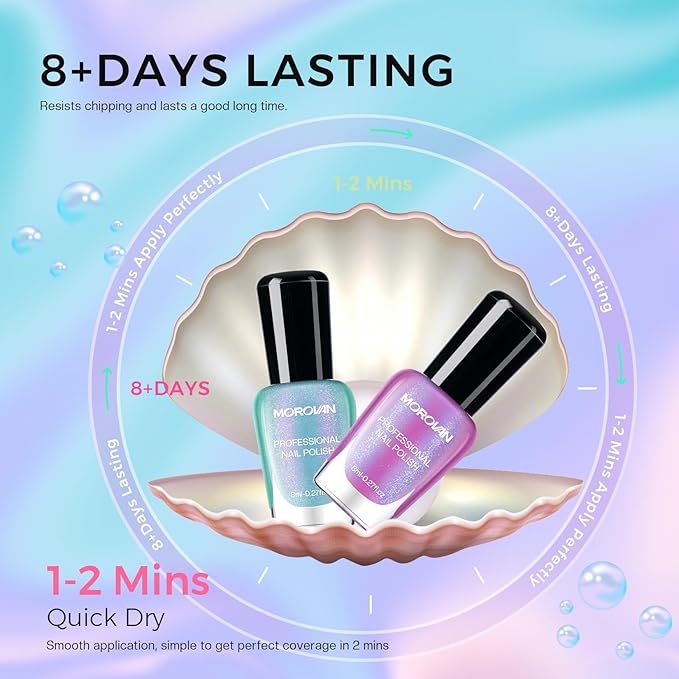 Morovan Pearl Nail Polish Set: Spring Pastel Glitter Mermaid Iridescent Polish 2026 Mini Shimmer Pink Green Blue Nude Coral Cream Summer Manicurist nail polish for Women Girls Gift