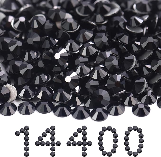 Flatback Rhinestones Bulk, 14400PCS Black Rhinestones for Clothes DIY Decoration Crafts, Black, SS20, 4.6-4.8mm