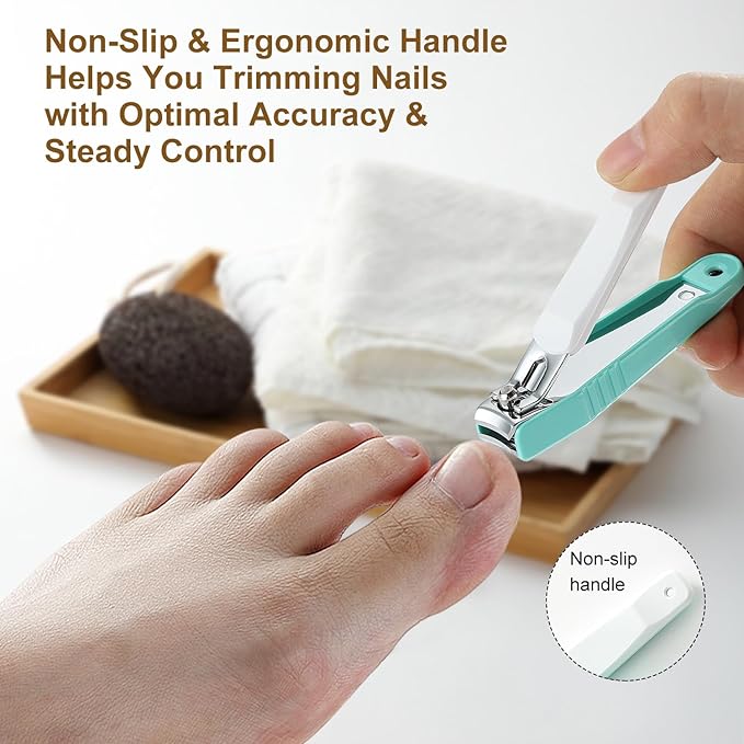 PAFASON Ultra Sharp Nail Clipper Set, 2 Pack Fingernail and Toenail Trimmer Cutter, Stainless Steel, Curved Blade, Sturdy, Nail Catcher, Nail Files for Men and Women