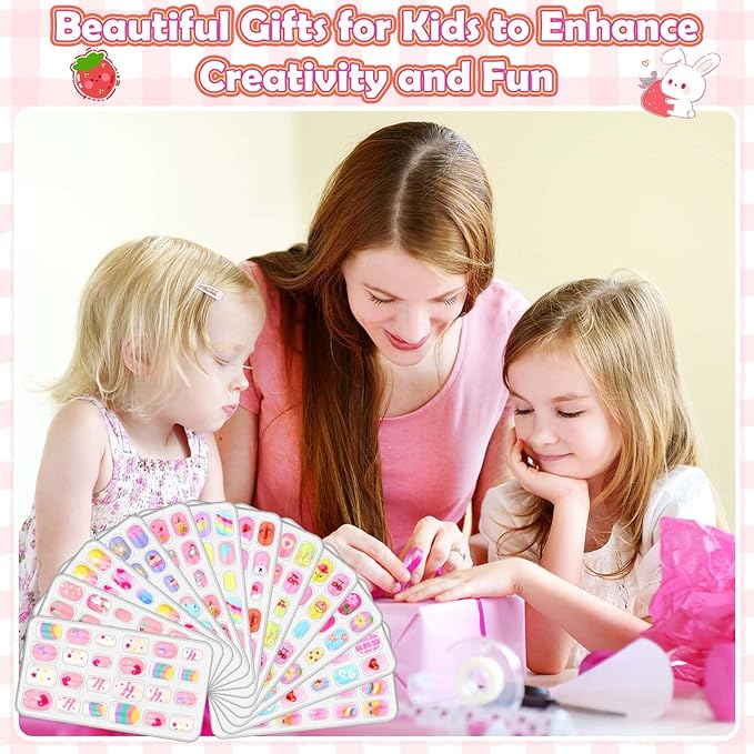 288 Pieces Kids Nails Press ons for Girls, Acejoz Fake Nail Set Pre Glue Stick on Short Nails for Children Little Girls 8-12
