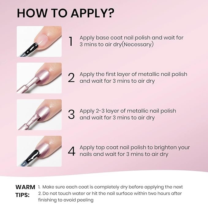 Rose Gold Mirror Nail Polish Quick Dry Metallic Nail Polish Non Gel High Glossy Nail Lacquer Air Dry Chrome Nails Polishes Oil-based Holo Fingernail and Toenail