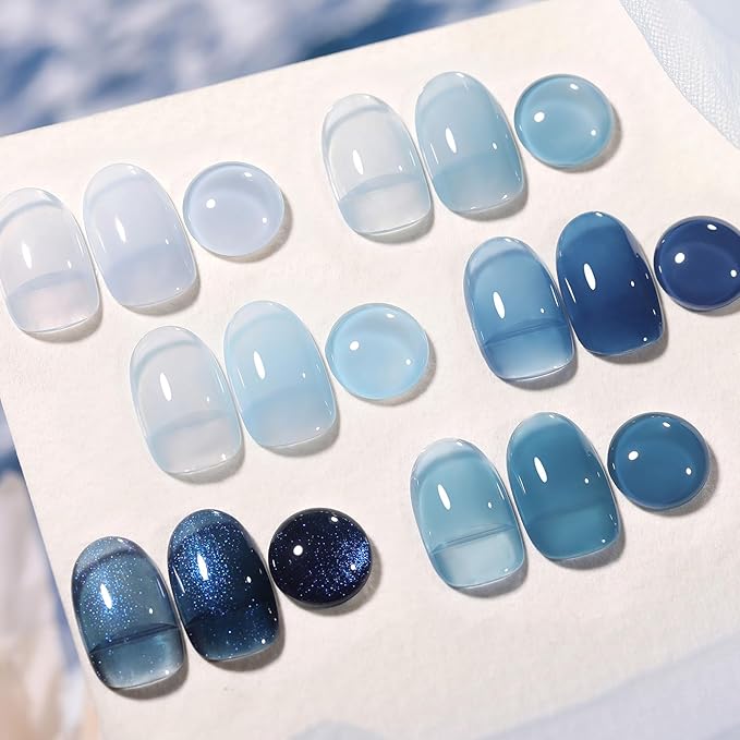 Born Pretty Jelly Blue Gel Nail Polish Set 6 Colors Translucent Light Baby Royal Blue Reflective Glitter Nail Gel Kit Soak Off Nail Art Manicure Design Home Salon Holiday Gift