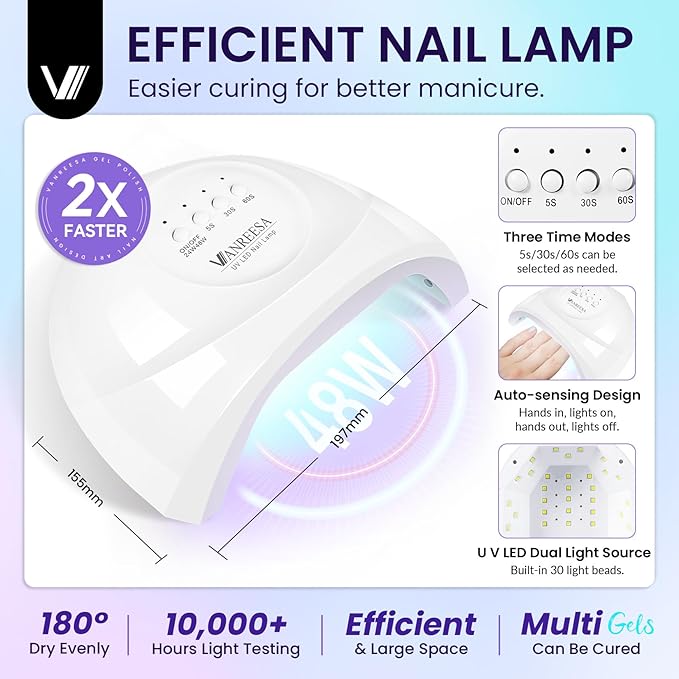 VANREESA Gel Nail Polish Kit with U V Light 53 Pcs Gel Polish Nail Set 36 Trendy Colors Nail Polish Set + Base and 4 Effects Top Coat with Manicure Tools Complete Nail Kit Gifts for Women Girls