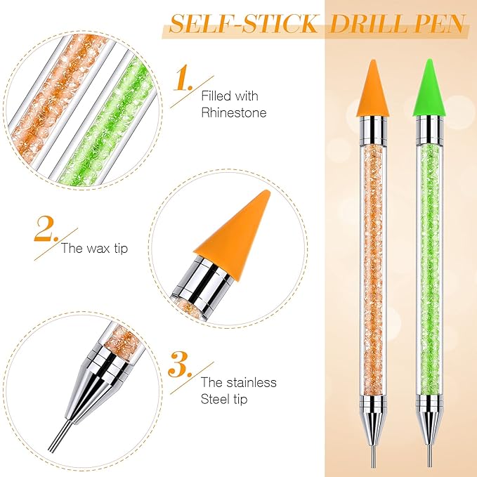 Tatuo 2 Pieces Rhinestone Picker Dotting Pen, Dual-ended Rhinestone Gems Crystals Studs Picker Wax Pencil Pen Crystal Beads Handle Manicure Nail Art DIY Decoration Tool (Green, Yellow)