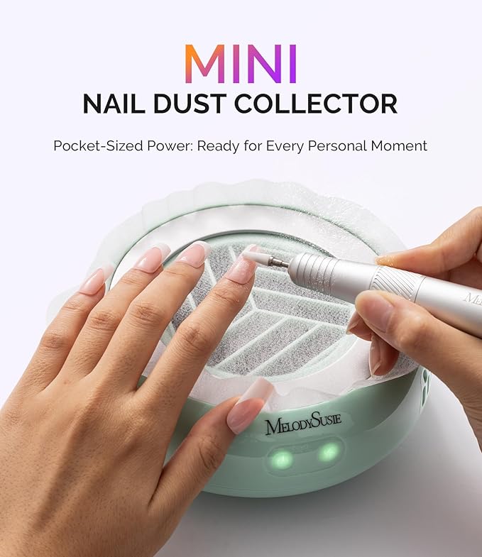 MelodySusie PocketSized Nail Dust Collector with Lightweight Design,HProA 6000RPM Ultra-Small Nail Vacuum Fan with 3 Suction Modes and 30 Disposable Filter Papers for Beginner & Daily Nail Care,Green