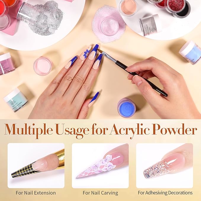 BORN PRETTY Acrylic Powder Set 36 Colors Fall Winter Acrylic Nail Powder Red Green Blue Orange Yellow Professional Polymer 3D Nail Art Kit for French Extension Carving Holidays Gift Set
