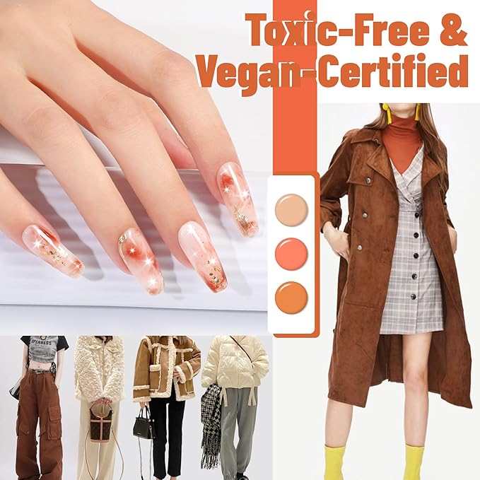 ABAC Fall & Winter Solid Gel Nail Polish Set Orange Yellow Brown Purple Grey Black Shimmer Colors w/Pro Brush No-Spill,Hema-Free Gel Nail Kit Gifts for Women All Season