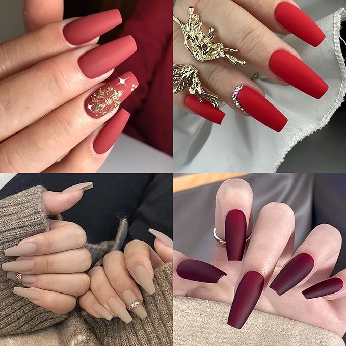 AddFavor Press on Nails Long Coffin Fake Nails, 576pcs 24 Colors Coffin Press on Nails Full Cover Acrylic Nail Press ons, Matte False Nail Tips for Women Glue on Nail