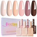 Beetles Neutral Gel Nail Polish Set - 0.51OZ Spring Gel Polish 6 Colors Nude Light Skin Dark Brown Warm Shades Nail Kit Full Size Long Lasting DIY Art Salon Home UV LED Needed Gift for Women