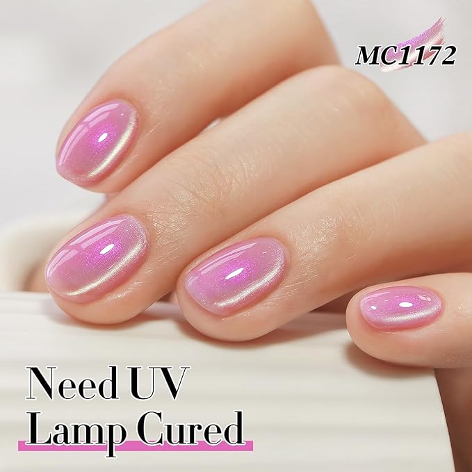 Double Rhythm 0.5 Oz Cat Eye Gel Polish with Magnet Same Color Same Bottle Holographic Glitter Shimmer Translucent Color Salon 15 ML Magnetic Nail Art (Mermaid Purple-MC1172)