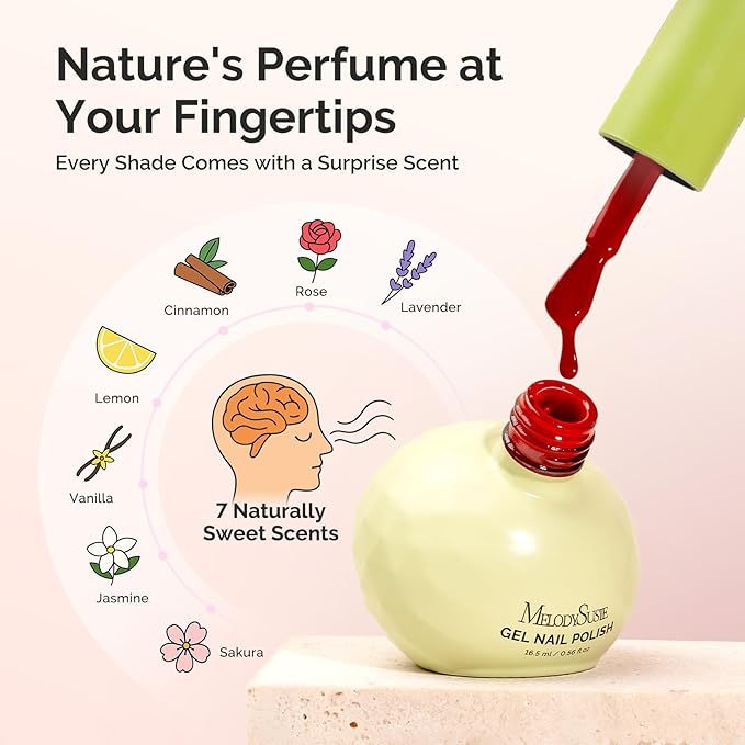 MelodySusie Highly Pigmented Valentine Gel Nail Polish Set, 0.56 fl.oz Tilt-and-Stand Bottle,HEMA Free Plant-Based,6 Colors Crimberry Spark,Soak Off Manicure Gift Box,Cherry Burgundy Red