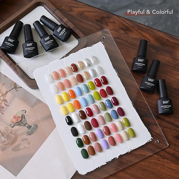 GAOY 36 Pcs Gel Nail Polish Set, 32 Colors All Season Gel Polish Kit Red Black White Nude Glitter with 4 Pcs Soak off Base Glossy Matte Top Coat & Builder for Nail Art DIY Manicure at Home