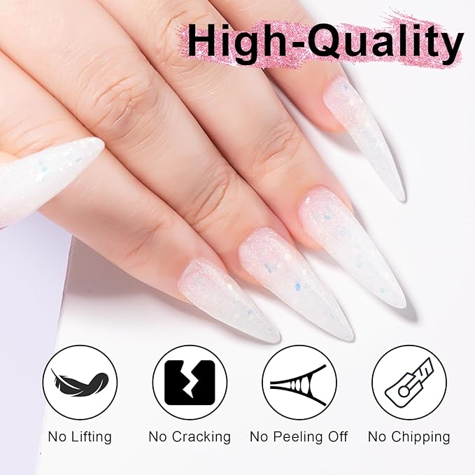 NXJ INFILILA Glitter Poly Nail Gel, Milky White Colors Poly Extension Gel Nail Enhancement, Thickening Glossy Builder Home DIY Salon Use for Girls UV/LED Nail Lamp Required P01