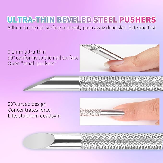 Pre-Treatment Cuticle Pusher, ASTONFOG Dual Ended Cuticle Remover Russian Prep Nail Pushers 100/180 Grit Sandpaper Sheets for Fingernails Toenails Manicure Pedicure Nail Art Care Tools