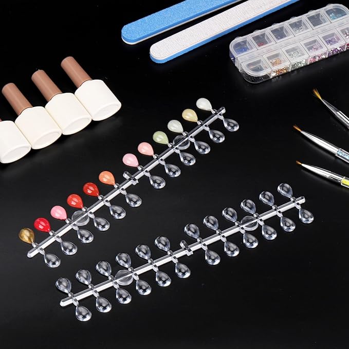 Tbestmax 720 Pcs Nail Polish Swatch Dots, Drop Shape False Nail Polish Color Display Tips with Adhesive Sticker for Nail Polish Training Practicing