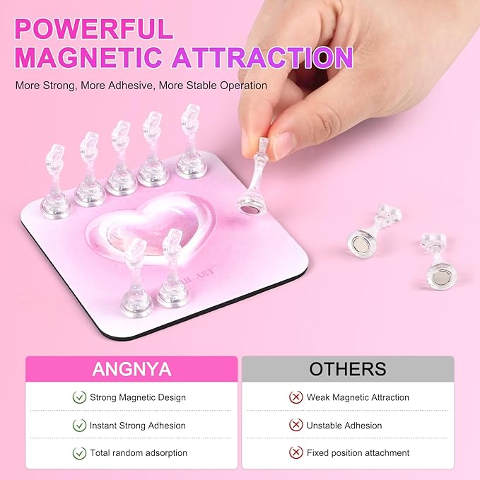 ANGNYA Nail Stand for Press Ons, Fake Nail Holder for Painting Nails, Super Magnetic Base for Painting Display Holder with Reusable Adhesive Putty for Home DIY Salon Supplies
