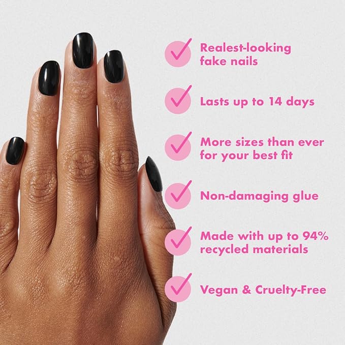 Olive & June Instant Mani Press-On Nails (Glue) | 42 Fake Nails, 21 Sizes | Non-Toxic, Long-Lasting Recycled Materials Realistic Look | Salon-Quality at Home | Short, Round | E+M