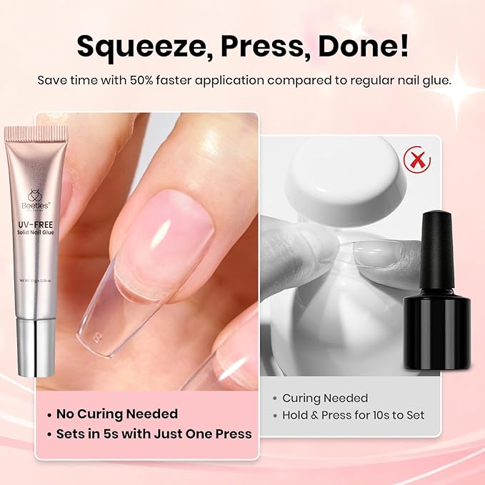 Beetles Super Strong Nail Glue for Press On Nails, No UV Light Needed, 2Pcs 10g Quick Drying Semi Solid Nail Glue, Strong Hold for False & Acrylic Nails