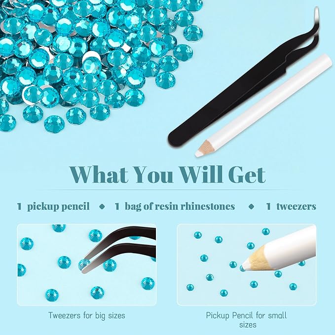 4000PCS 5mm Resin Rhinestones Bulk for Crafting (Indicolite), Flatback Bedazzling Crystals for Crafts DIY Nail Decoration, Gems Charms for Tumbler Shoes Clothing Fabric with Pickup Pen and Tweezers