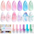 Beetles Fairy Garden Cat Eye Gel Nail Polish Set - 6 Colors 15ML Spring Gel Polish Kit Glitter Pink Purple Blue Orange Red Green Magnetic Effect Soak Off UV Nail Art DIY Manicure Gift for Women