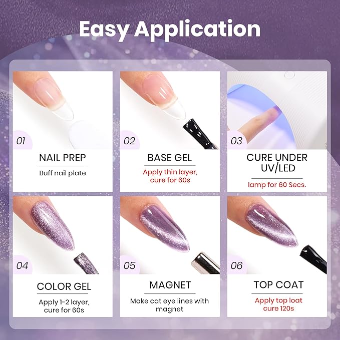 Beetles Twilight Muse Purple Cat Eye Gel Nail Polish - 15ML Purple Cat Eye Gel Polish Glitter Magnetic Translucent Glassy Effect Soak Off UV French Nail Art Design DIY Manicure Winter Gifts for Wome